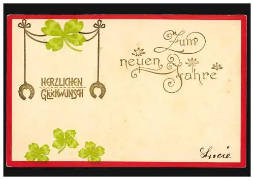 Carte de l'année Nouvelle-An Glücksklee et fer à cheval, BIEL (BIENNE) 30.12.1902
