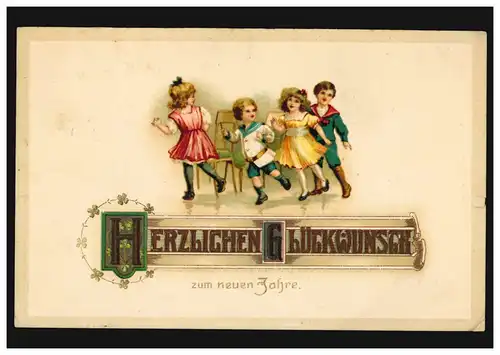 Carte de l'année Nouvel An Dansant et jouant enfants, ERBENHEIM 1.1.1915