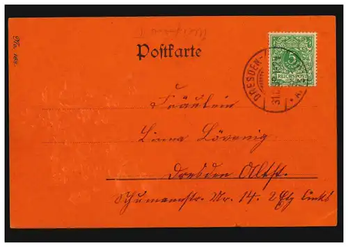 Rote Prägekarte Neujahr mit Weißen Rosen, DRESDEN 31.12.1899