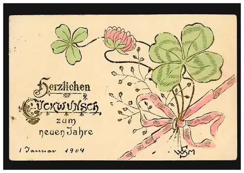 Carte de l'année Nouvelle Chance Trèfle liée à la fleur, HAMBURG 31.12.1903