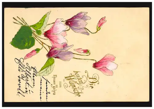 Carte de l'année Nouvel An - Blumenmotiv, GÖTTINGEN 30.12.1901 comme carte postale locale