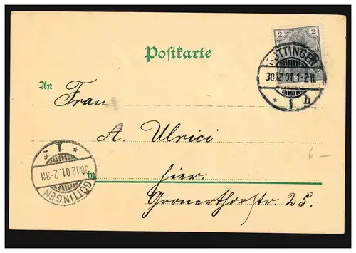 Carte de l'année Nouvel An - Blumenmotiv, GÖTTINGEN 30.12.1901 comme carte postale locale