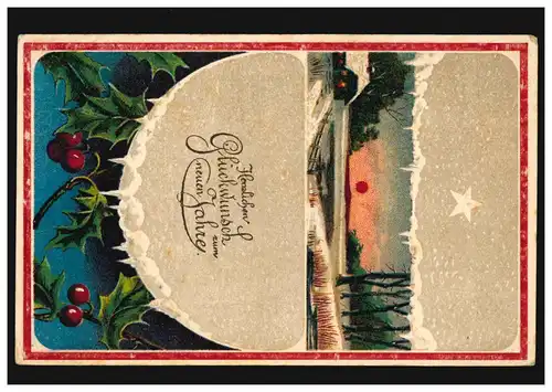 Carte de l'année Nouvel An Paysage hivernal à l 'aube, couru 31.12.1909