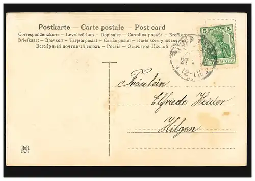 Carte d'anniversaire lettre avec girland de trèfle chance, couru 1909