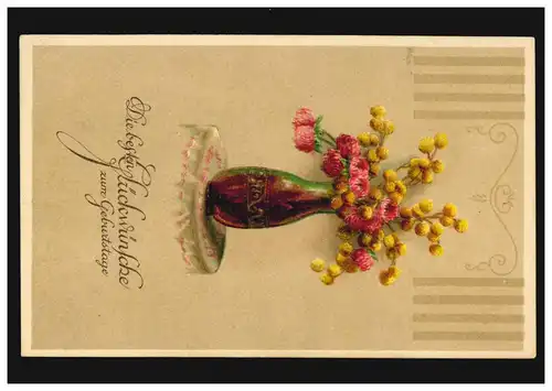 Carte d'anniversaire de l'Anniversel bouquet de fleurs Bunter dans Vase, MUTTENZ 26.1.1916