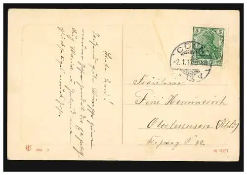 Carte de l'année Nouvel An Jouer garçon avec des filles dans la neige, CÖLN 2.1.1912