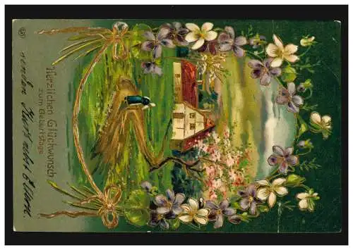 Carte d'anniversaire du village avec femme dans la Fleur-Girlande, BERLIN 26.5.08