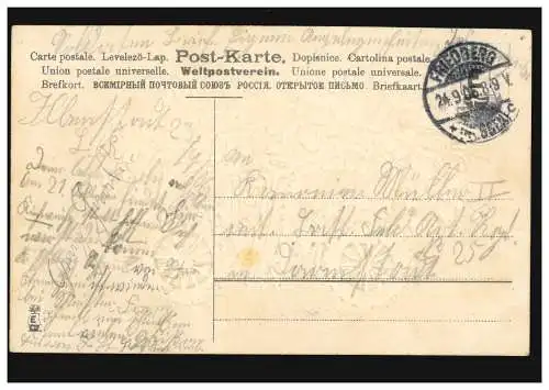 Carte de pré-goût Poème Par couloir et au-delà violette bleu ..., FRIEDBERG 24.9.1906