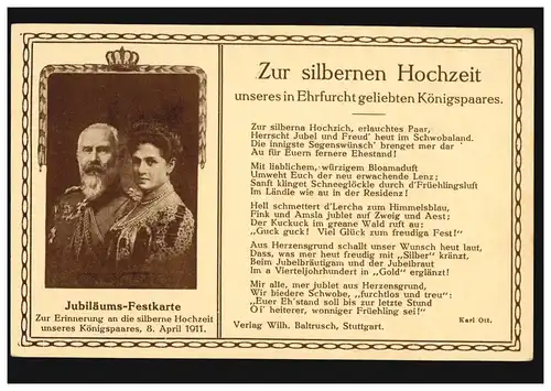 PP 34 Germania 10 Pf. Au mariage argenté du roi, HEILBRONN 8.4.1911