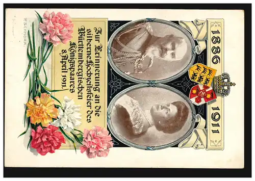 Mariage d'argent AK du couple royal du Württemberg 8.4.1911, HEILBRONN 1911