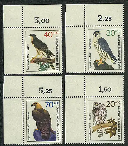 442-445 Jeunes oiseaux de proie 1973, coin o.l. phrase **