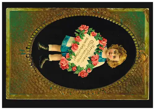 Carte d'anniversaire de fille dans un médaillon avec une version or BOITZENBURG 17.1.11