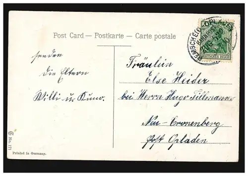 Carte d'anniversaire du moulin à vent avec des fleurs, Banhpost REMSCHEID-OPLADE 31.7.1910