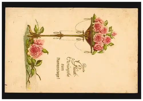 Carte de prénom Jour de la décoration Roses rouges, couru