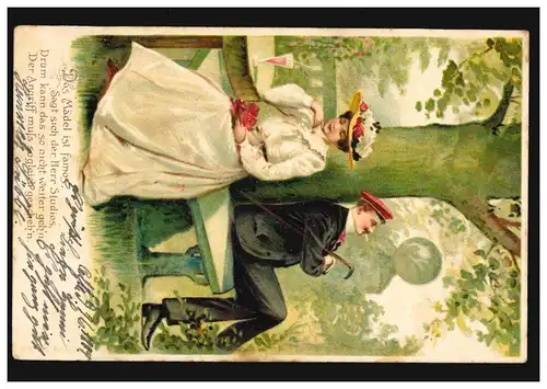 Carte de prédilection Couple d'amour Poème La fille est famos ..., CELLE 16.11.1904