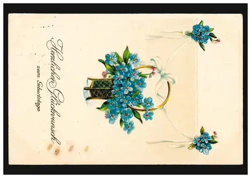 Carte d'anniversaire Fleurs dans le panier avec anse, ELBERFELD 11.4.1916