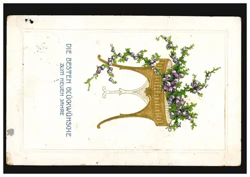 Carte de prévis du Nouvel An Table Tripode avec fleurs, Poste de terrain OSNABRET 29.12.1915