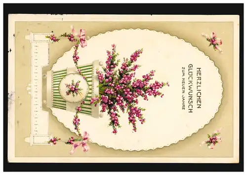 Prägekarte Neujahr Blumentopf mit Veilchen, DRESDEN-ALTSTADT 30.12.1912