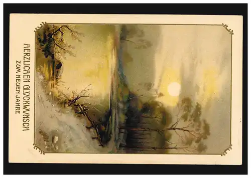Carte de l'année Nouvel An Paysage des rives dans le brouillard, GROITSCH (BZ. LEIPZIG) 31.12.1917