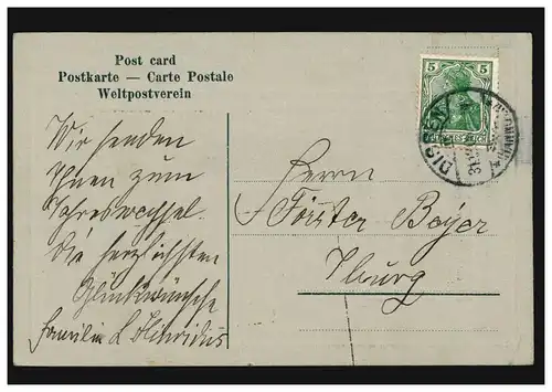 Prägekarte Neujahr Dorf im Winter mit Kirche, DISSEN / HANNOVER 31.12.1908