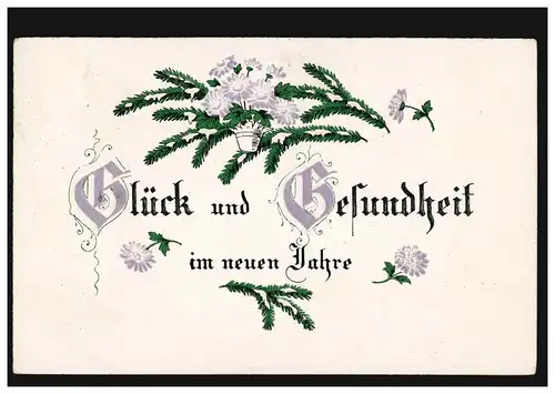 Carte de l'année Nouvelle chance et santé Branches de sapins, GILDEHAUS 31.12.1918