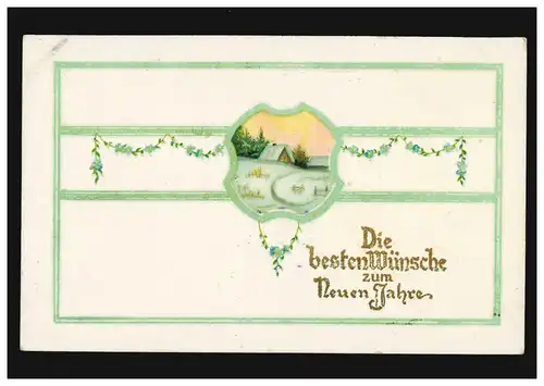 Prägekarte Neujahr Winterlandschaft mit Hütte, WERDUM 31.12.1912