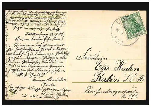 Prägekarte Geburtstag Glücksklee als Säule, DIETRICHSDORF 26.8.1908