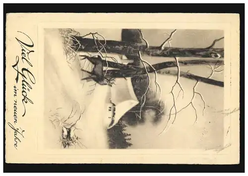 Carte de l'année Nouvel An Paysage d'hiver avec Reh, SSt ROCHLITZ 30.12.1931