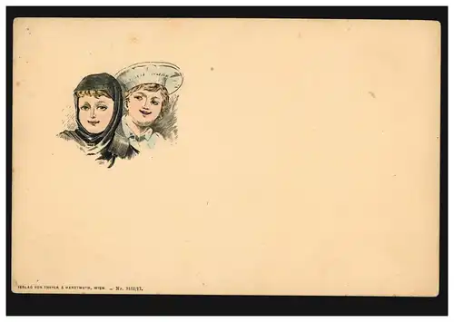 Fille avec un foulard et un garçon avec chapeau, vers 1910, inutilisé