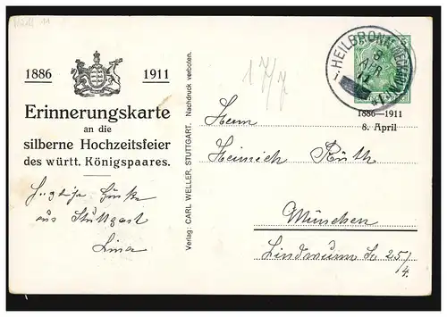 AK Zur silberen Hochzeit des württemberischen Königpaares 1911, HEILBRONN 8.4.11