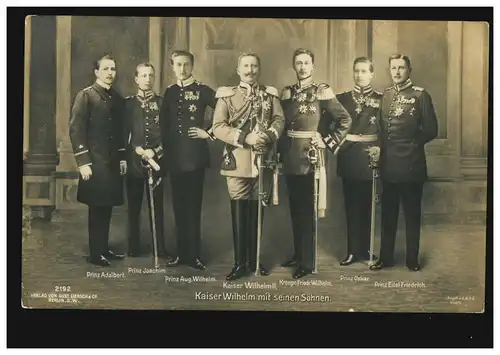 Photo AK Kaiser Wilhelm II avec ses fils, ERLECOM 4.4.1910