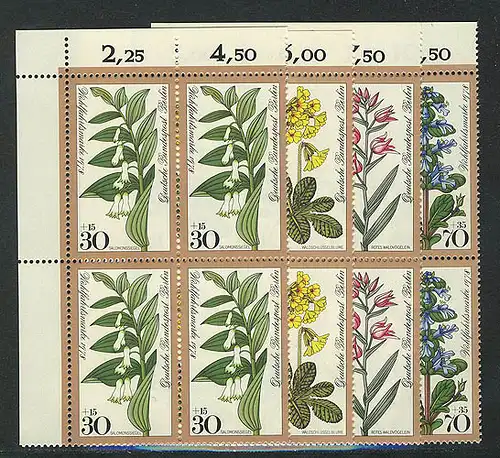 573-576 Wofa Fleurs forestières 1978, E-Vbl o.l. phrase **