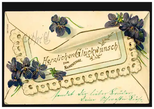Carte de prénom Veilchen avec carte et enveloppe, poste de champ OLPE 15.3.1917