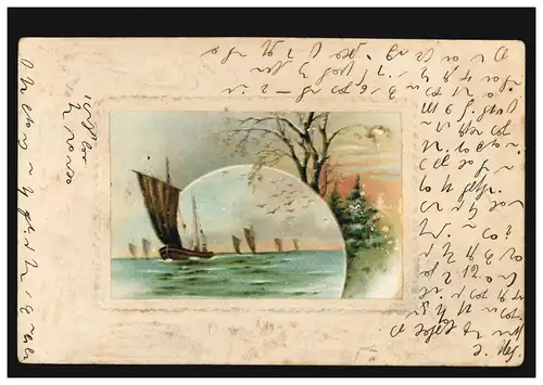 Carte de bord Bateaux en mer en été et hiver paysage PREUSSI-FRIELAND 1905