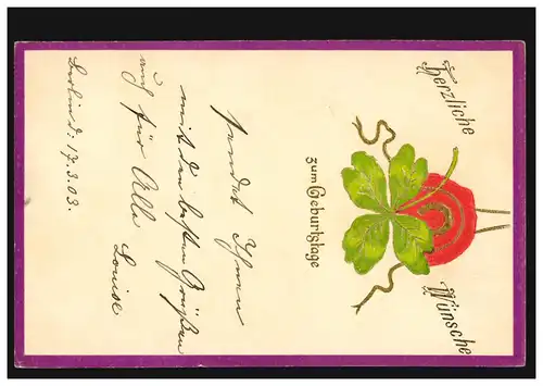 Carte d'anniversaire de l'Anniversation Trèfle chanceux et fer à cheval, BERLIN 17.3.2003