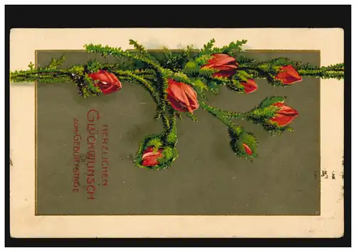 Carte d'anniversaire Girlande de Roses, CHARLOTENBURG 17.5.1918 à Neukölln