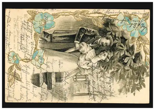 Carte de pré-conduite Paire d'amour Poème Comment l'heure s'écoule rapidement ..., 13.5.1902