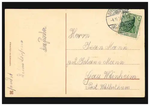 Carte d'anniversaire de la mère fille avec lettre fleurs, SPRENDLINGEN 4.11.1910