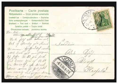 Carte de prévis salutation bi-zeileler Veilchenranke, SCHAAG 5.5.1906 selon VORST 5.6.06