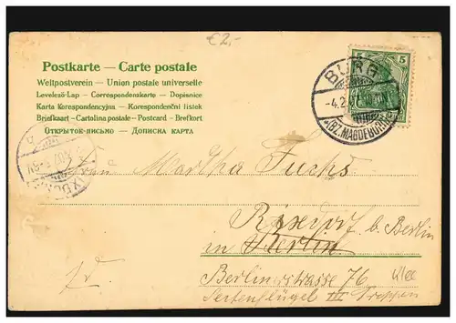 Carte de prédication Anniversaire mille vœux pieux pigeon-compagnon chanceux BURG 4.2.1907