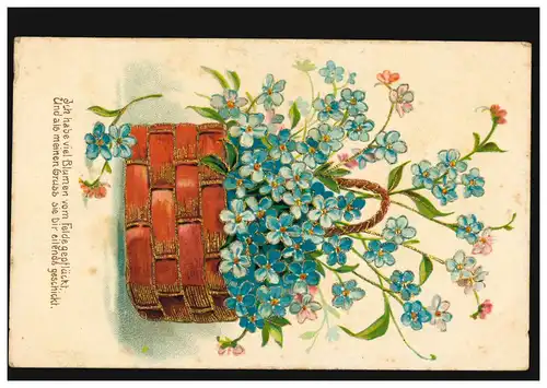 Prägekarte Ich habe viele Blumen vom Felde gepflückt ... Veilchen-Korb, 23.3.11