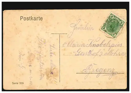 Prägekarte Ein Gruss gesandt von lieber Hand! Veilchenstrauß,  HÖRBRANZ 6.8.1907