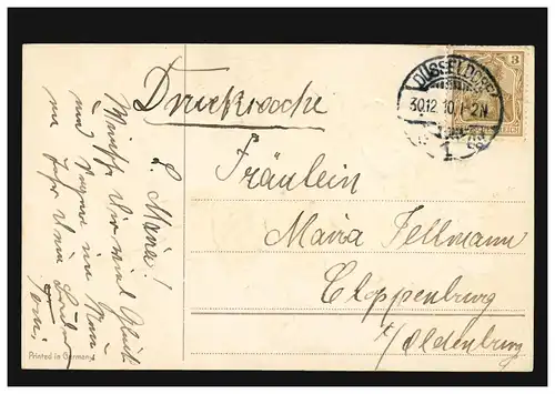 Prägekarte Neujahr Junge mit Geld und Blumen, DÜSSELDORF 30.12.1910