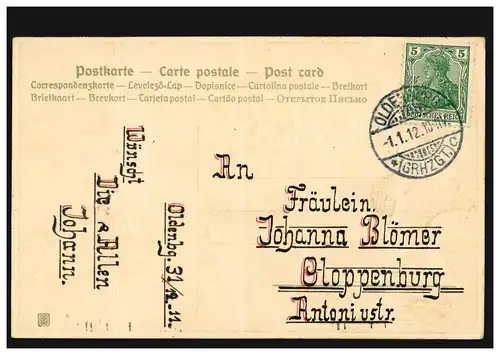 Carte de l'An Nouvel An Sapins dans la neige OLDENBURG 1.1.1912
