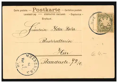 Prägekarte Neujahr Rehe am Waldrand im Winter, Ortspostkarte MÜNCHEN 1903