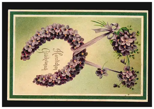 Carte de présentation Félicitations Fers à cheval de fleurs, BRUNSCHWEIG 24.5.1910