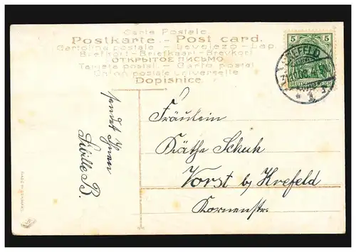 Carte de l'année Nouvel An Garçons avec rouleau de monnaie et pièces d'argent, CREFELD 31.12.1908