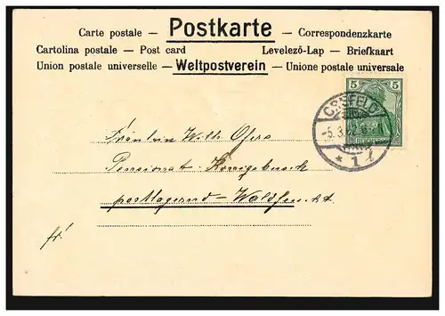 Prägekarte Dorfansicht: Beim Wasserholen, CREFELD 5.3.1902