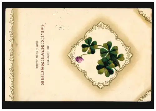 Carte de l'année Nouvel An Trèfle à quatre feuilles, LÜDENSCHEID 31.12.1912