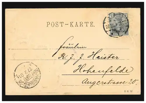 Prägekarte Namenstag Buchstabe R im Blumengirlande, HAMBURG 27.2.1901